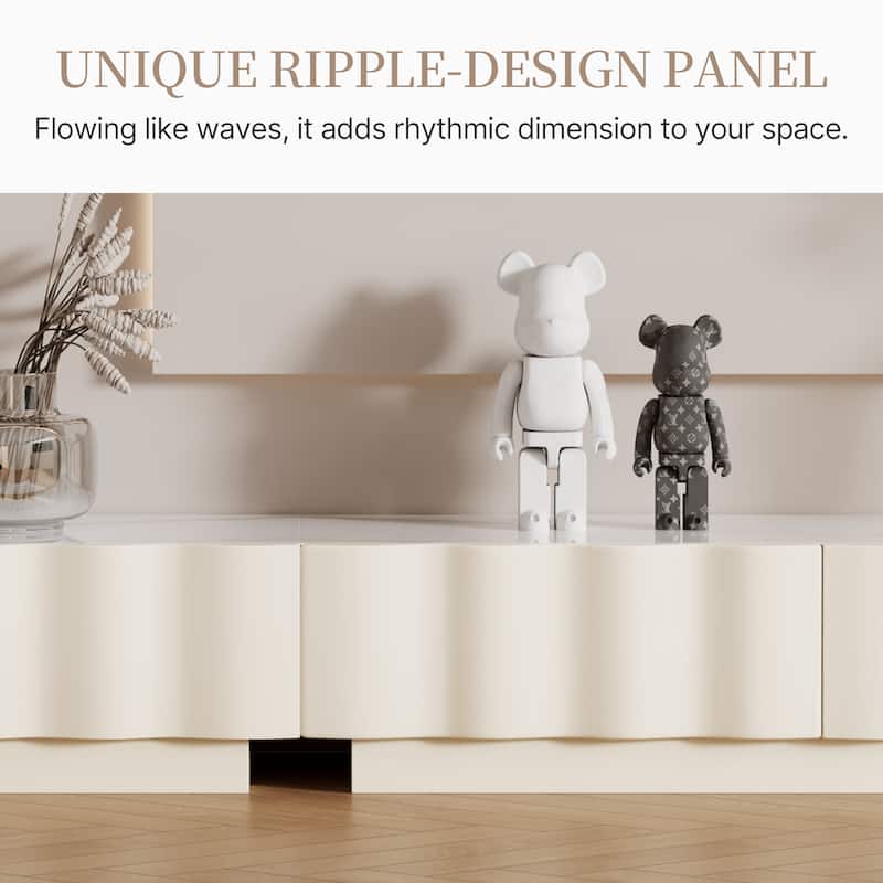 Modern Cream TV Stands with 3-6 Drawers, White Media Console with Glossy Sintered Stone Tabletop