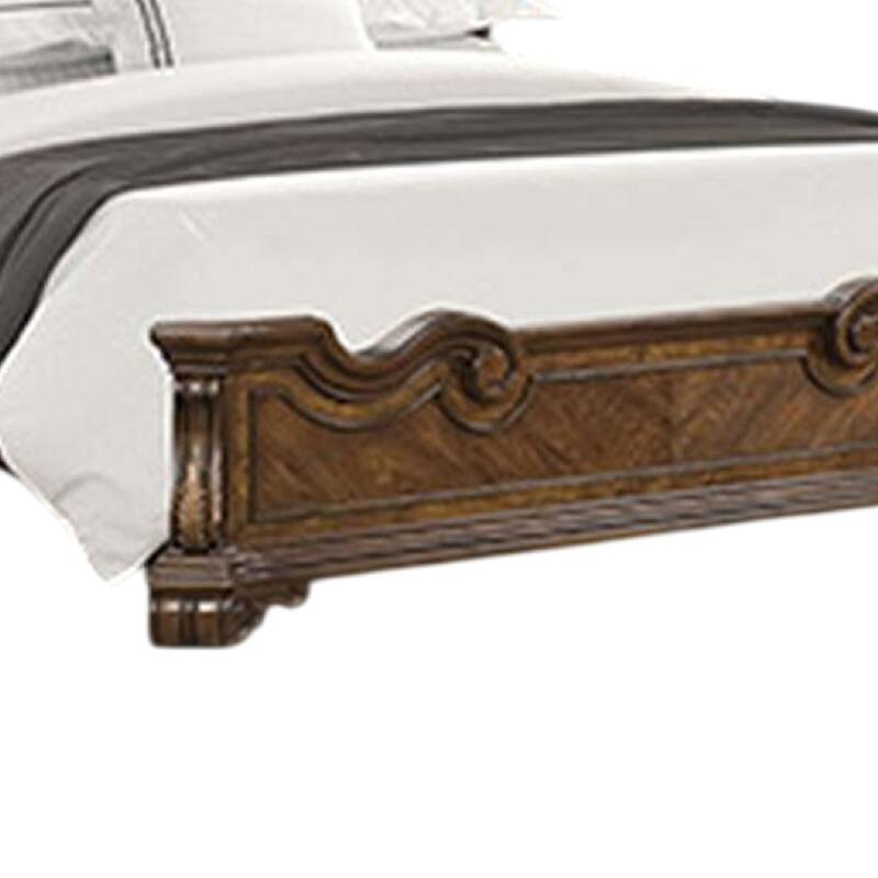 Leova Queen Bed, Bombay Headboard, Molding and Corbels, Dark Brown