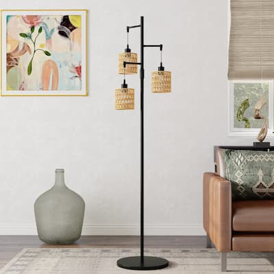 3 Light Standing Lamp Rattan Boho Tree Floor Lamps