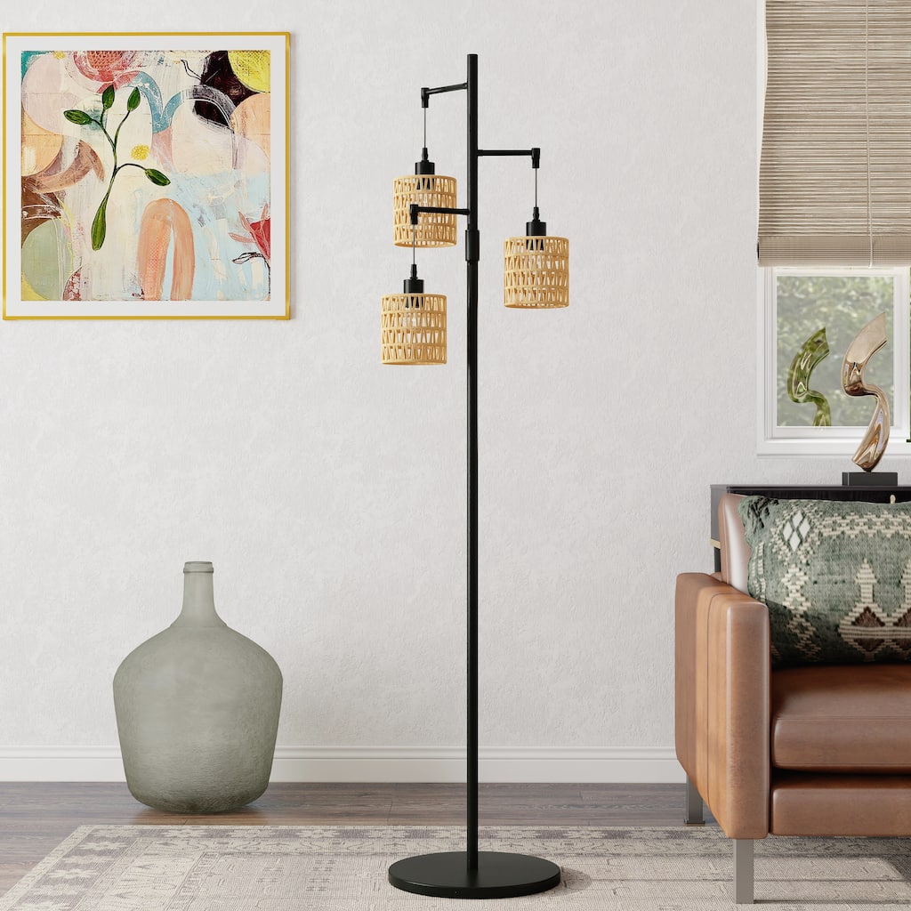 3 Light Standing Lamp Rattan Boho Tree Floor Lamps