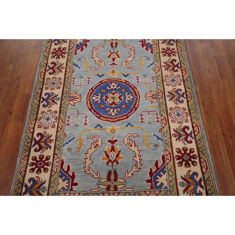 Light Blue Kazak Oriental Accent Rug Hand-Knotted Wool Carpet - 3'6" x 5'4"