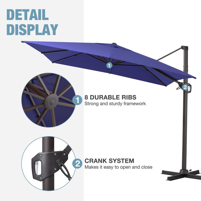 VredHom Patio Outdoor 9 x 11 FT Cantilever-Offset Umbrella with Rod Wheel Base