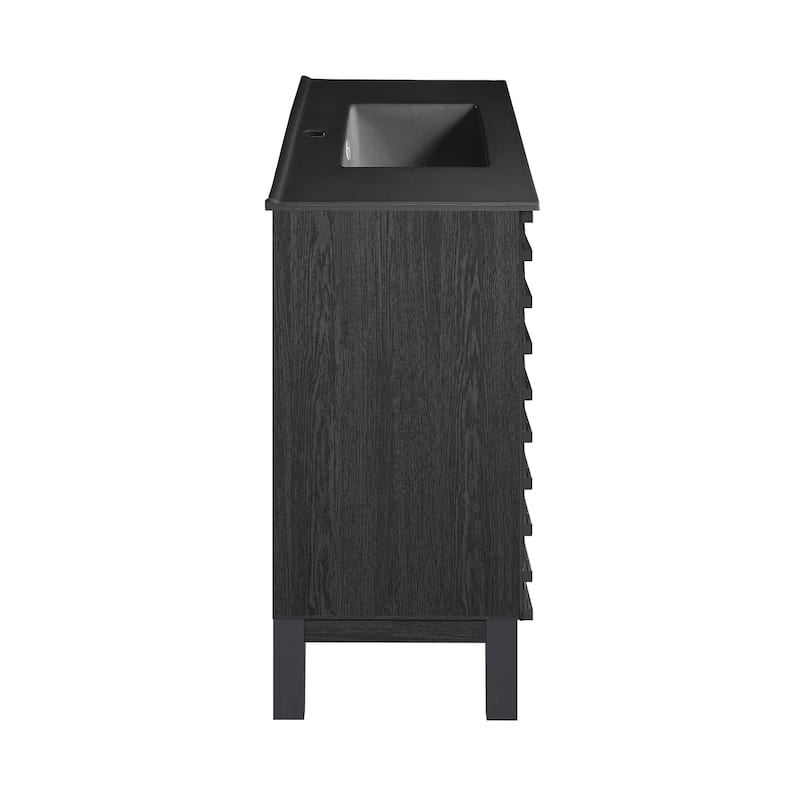 Cascade 48 In. Black Oak Bathroom Vanity With Black Ceramic Sink Top