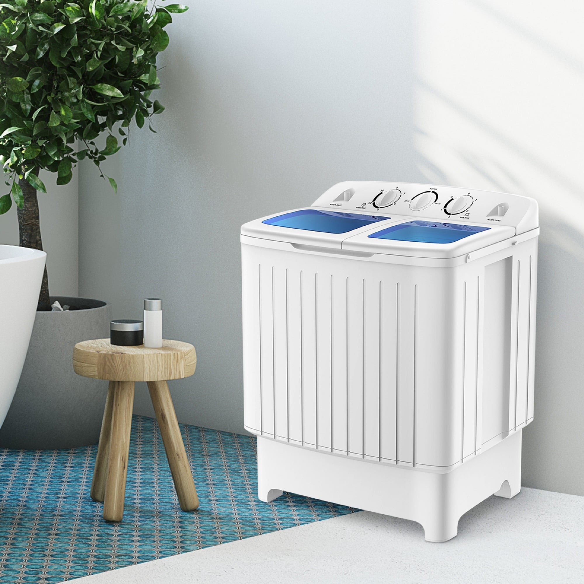  COSTWAY Portable Washing Machine, Twin Tub 20Lbs Capacity,  Washer(12Lbs) and Spinner(8Lbs), Compact Laundry Machines Durable Design  Energy Saving, Rotary Controller Drain Hose, Grey+White : Appliances