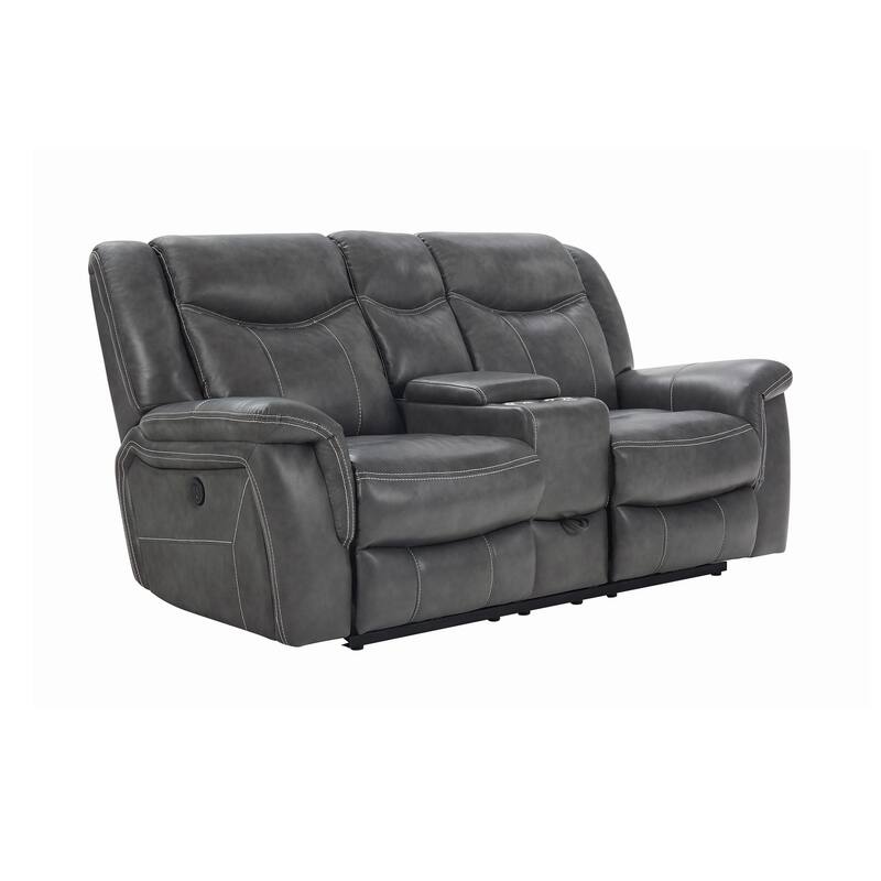 Upholstered Motion Loveseat with Storage Drawer in Grey