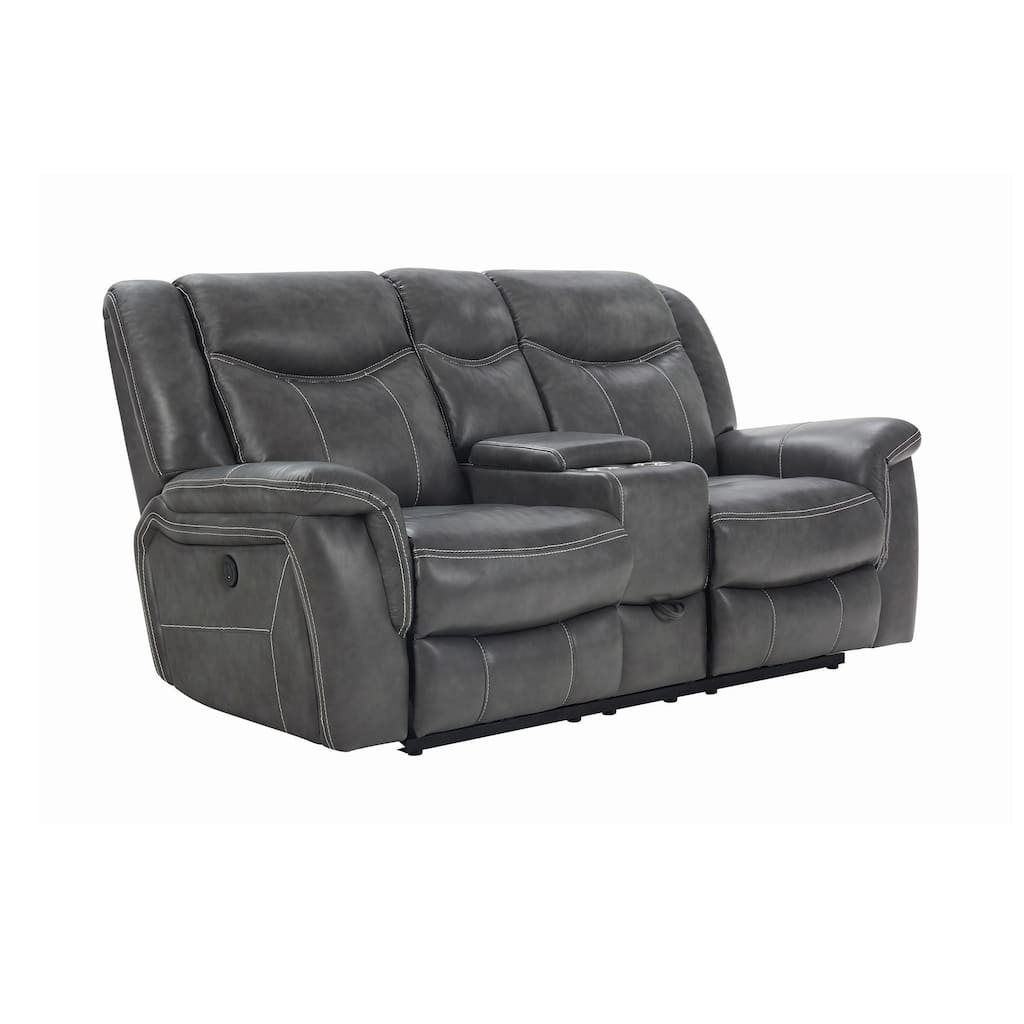 Upholstered Motion Loveseat with Storage Drawer in Grey
