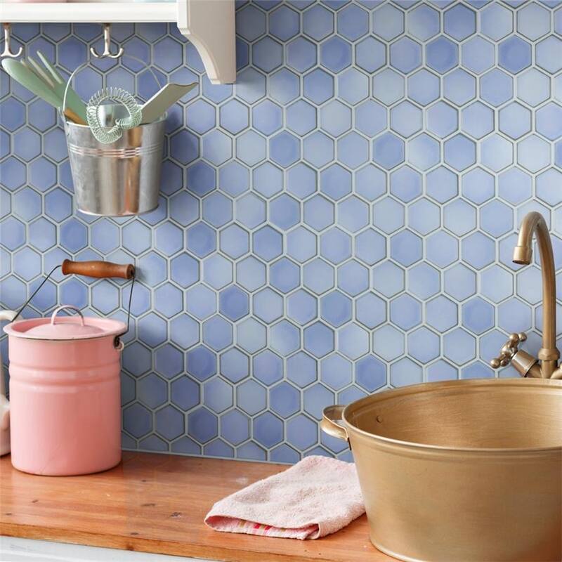 Merola Tile Hudson Due 2" Hex Frost Blue 10-7/8" x 12-5/8" Porcelain Floor and Wall Tile