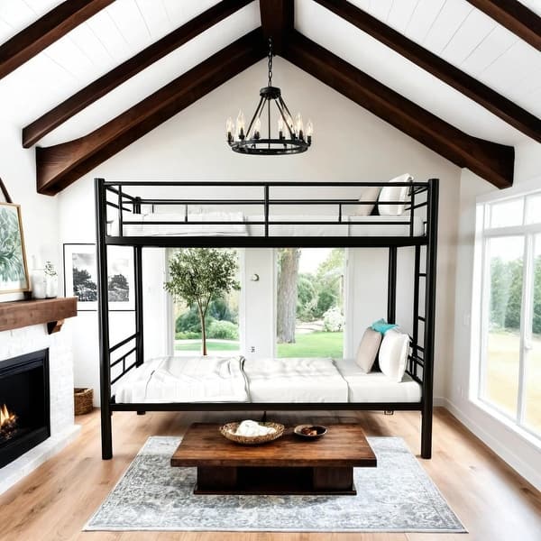 slide 2 of 11, Sturdy Metal Twin Over Twin Bunk Bed with Ladder, High Guardrail, Splittable Design, and Storage Space, Noise Free, Black