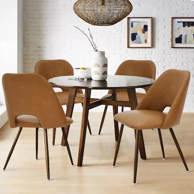 Faux Leather Modern Cutout Back Dining Chair with Walnut Leg（Set of 4)