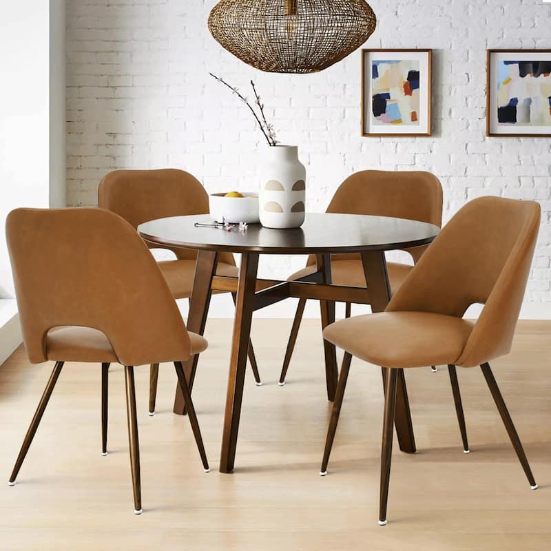 Modern Cutout Back Dining Chair with gFaux Leather (Set of 4) - Brown