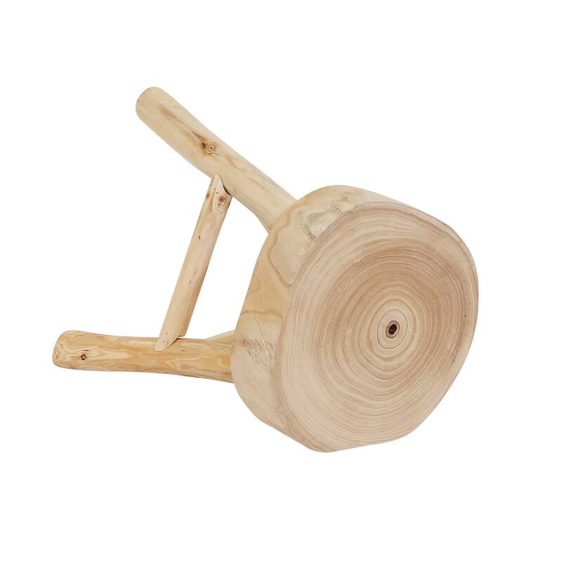 16"H Wooden Stool with Live-Edge Round Top and Triangle Footrest Base, Natural Finish Perfect for Extra