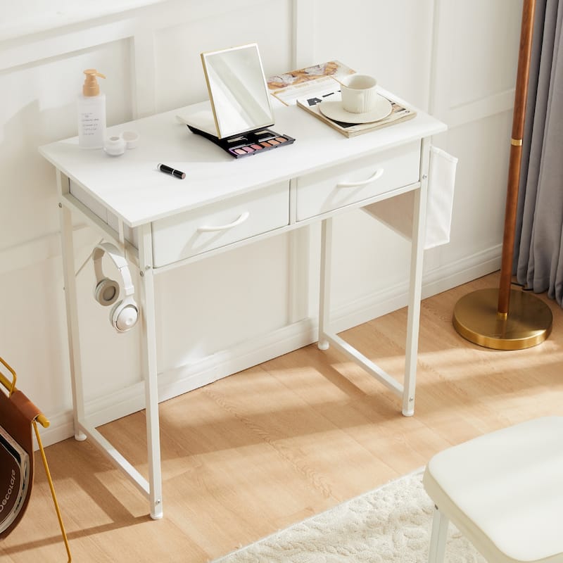 Computer Desk - Features Storage, Fabric Bag, Headphone Hook - White - 32 Inches