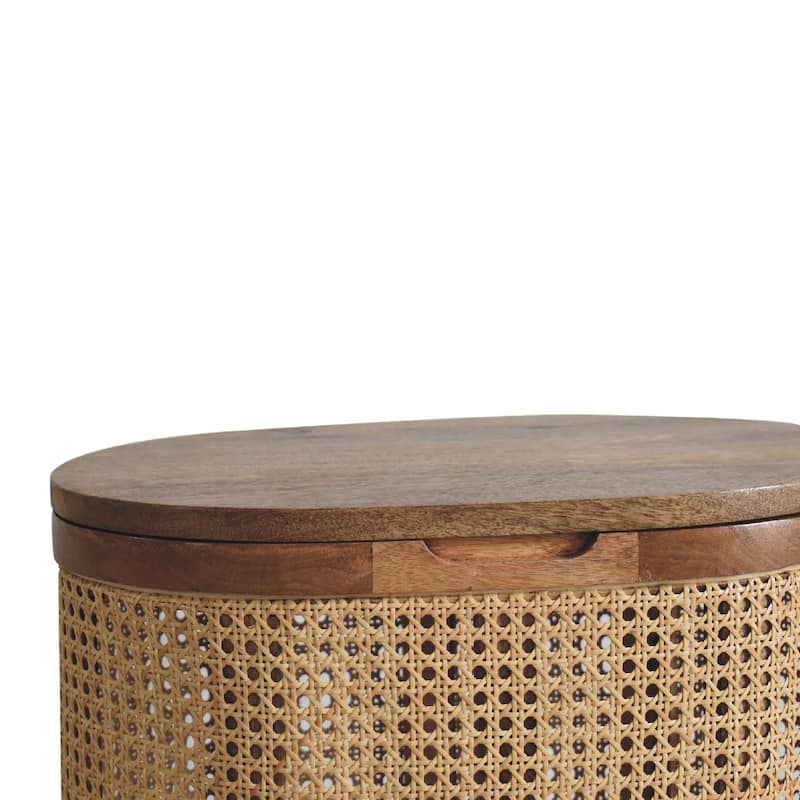 Stylish and Minimalist Lid-up Storage Stool With Rattan Design