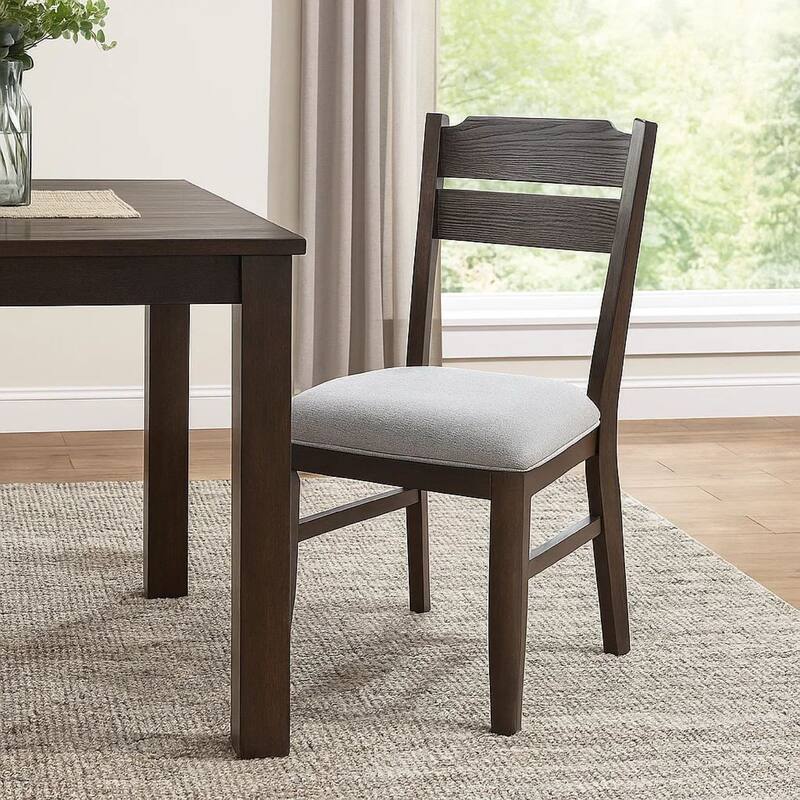 Hiun Dining Chair Set of 2, Dove Gray Seat, Oak Brown Wood Frame