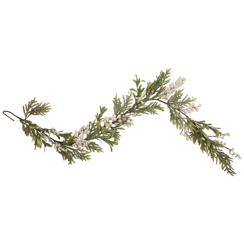 5' x 10" White Berry and Frosted Pine Christmas Garland Unlit