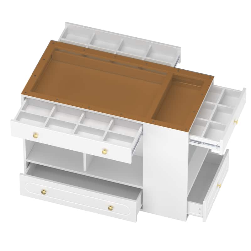 Closet Island with 6 Drawers, Wardrobe Armoire Bedroom Island with Glass Display Top and Open Shelves, Jewelry Storage