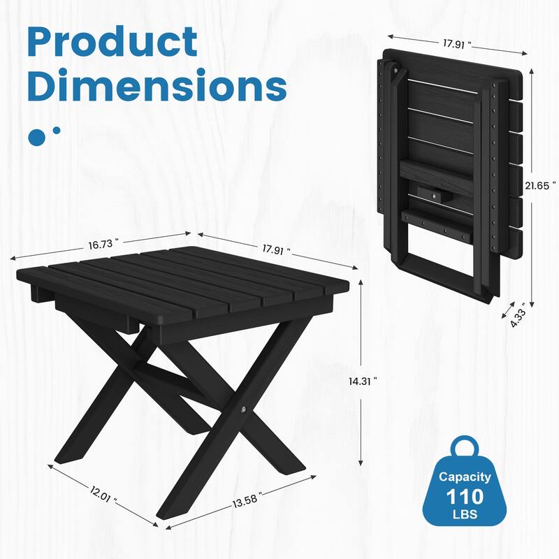 Outdoor Patio HDPE Foldable Side Table, Waterproof & Weather Resistant