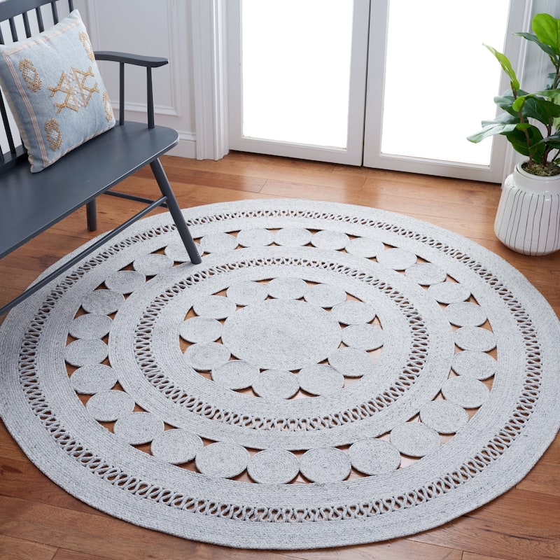 SAFAVIEH Handmade Cape Cod Nadjia Farmhouse Polyester Rug - 7' Round - Grey