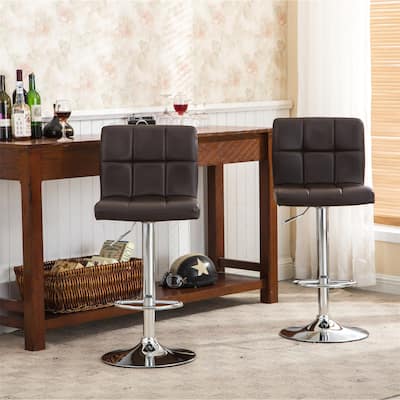 Swivel Faux Leather Adjustable Hydraulic Bar Stool Set of 2