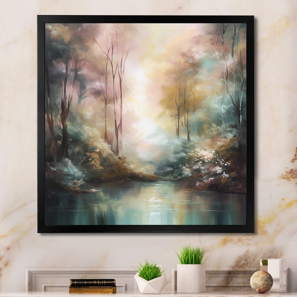 Designart "Whimsical Stream" Landscape Mountains Framed Wall Art For Living Room