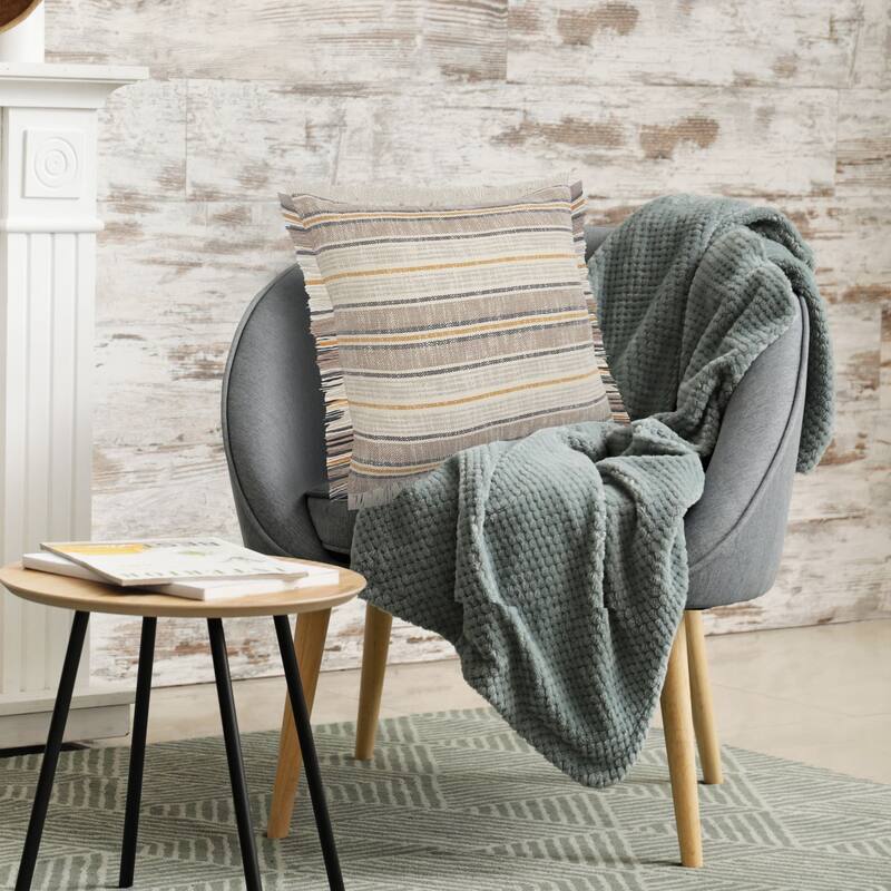 20" Taupe Brown and Yellow Striped Square Throw Pillow