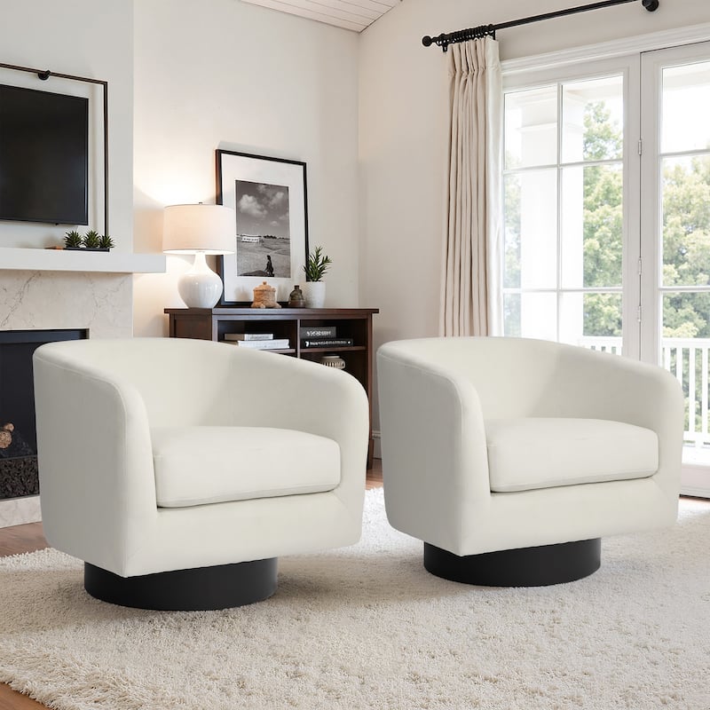 UIXE Set of 2 Swivel Barrel Accent Chair Velvet Armchair For Living Room