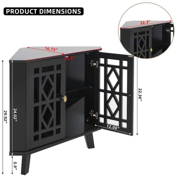 dimension image slide 2 of 5, Corner Sideboard Cabinet Free-Standing Corner Storage Organizer