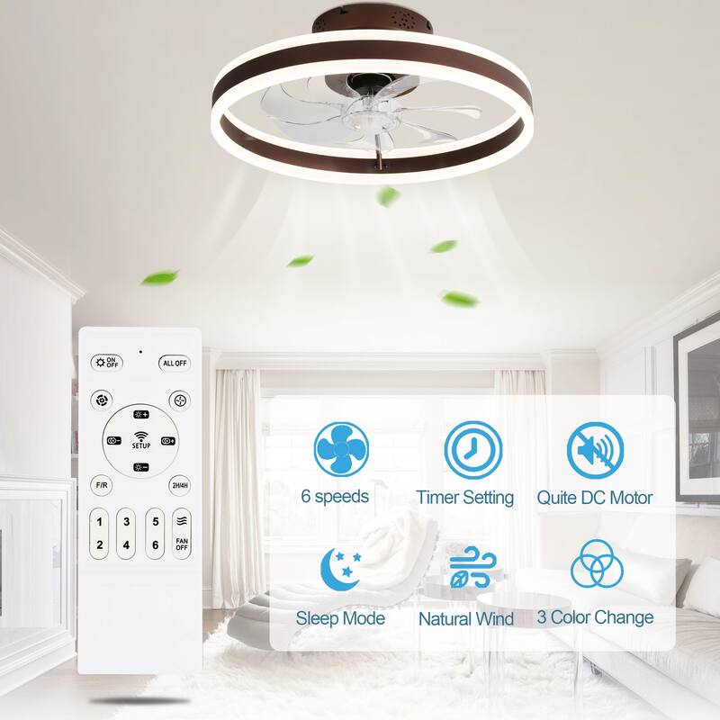 20"/24"/72" Oaks Aura Cotti Low Profile Dimmable Smart Ceiling Fan with Lights 6-Speed Flush Mount Modern Remote