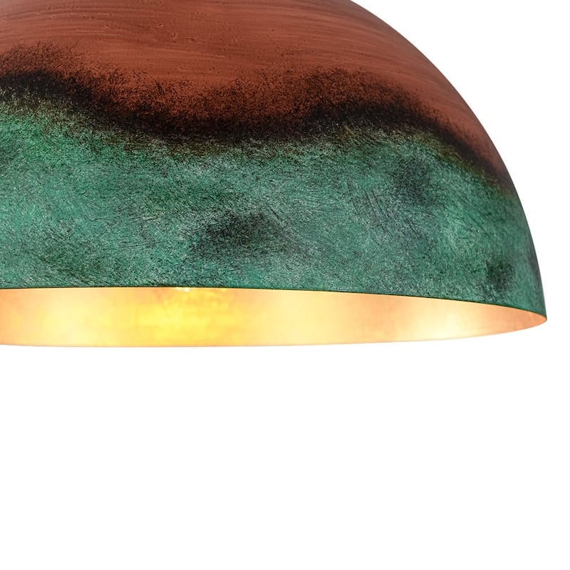 Weathered Copper Metal Oversized Dome Pendant Green Patina Accent