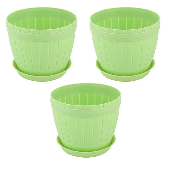 Garden Plastic Desktop Decoration Plant Flower Cactus Pot Green 17.5cm Dia 3 Pcs