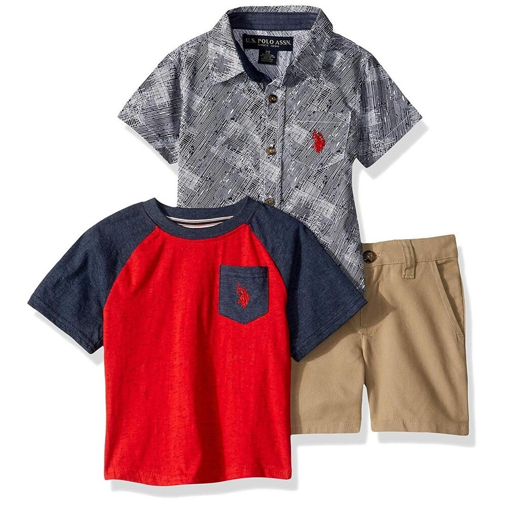 Tank Top U.S and Short Set Shorts Polo Assn Baby Boys 3 Piece Short Sleeve Henley T-Shirt