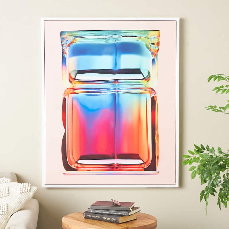 Canvas Abstract Cube Framed Wall Art with White Frame - Multi Colored - Roche River Decor