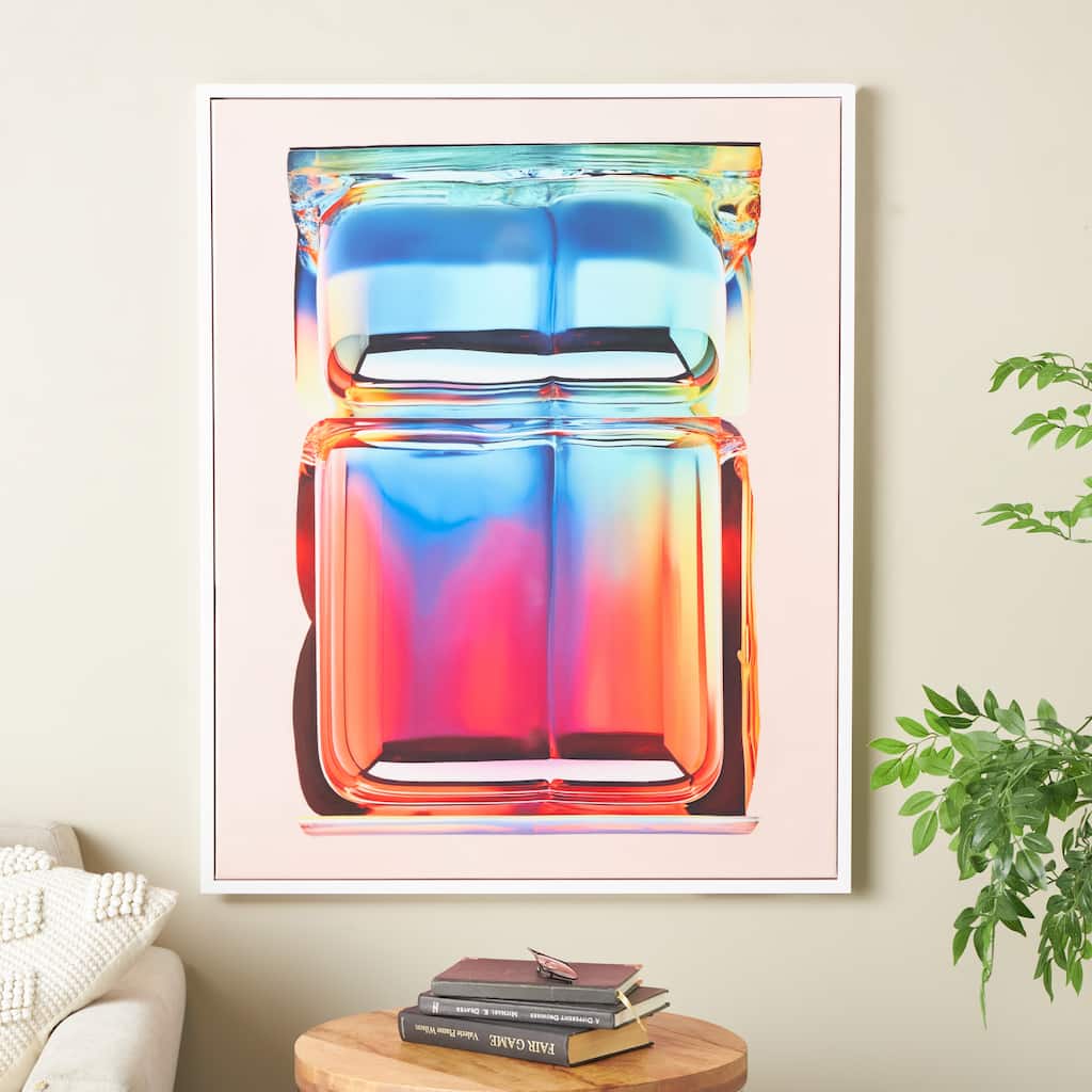 Multi Colored Canvas Cube Abstract Living Room Framed Wall Art with White Frame