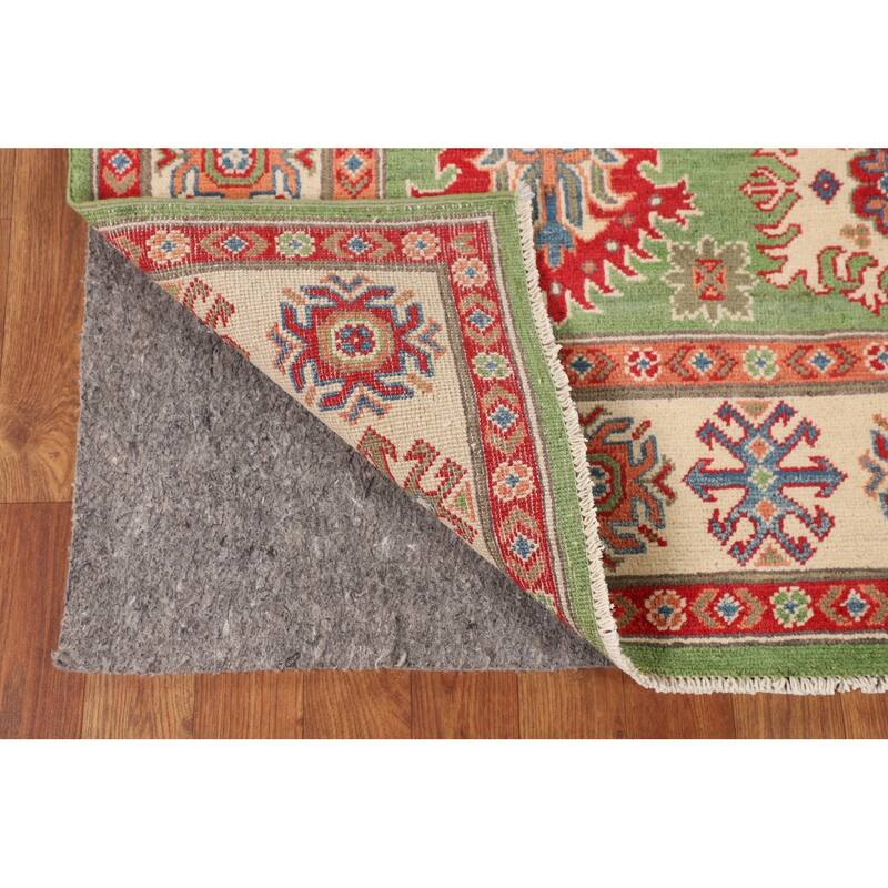 Traditional Green Kazak Oriental Area Rug Hand-Knotted Wool Carpet - 4'11" x 6'9"