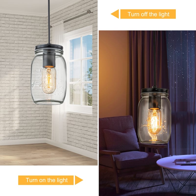 Starsky 1-light Farmhouse Matte Black Mason Jar Glass Pendant with Texture Glass