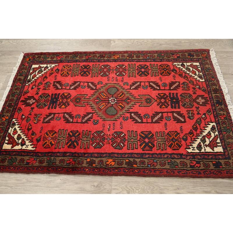 Tribal Geometric Hamedan Persian Area Rug Hand-knotted Wool Carpet - 3'3" x 4'10"