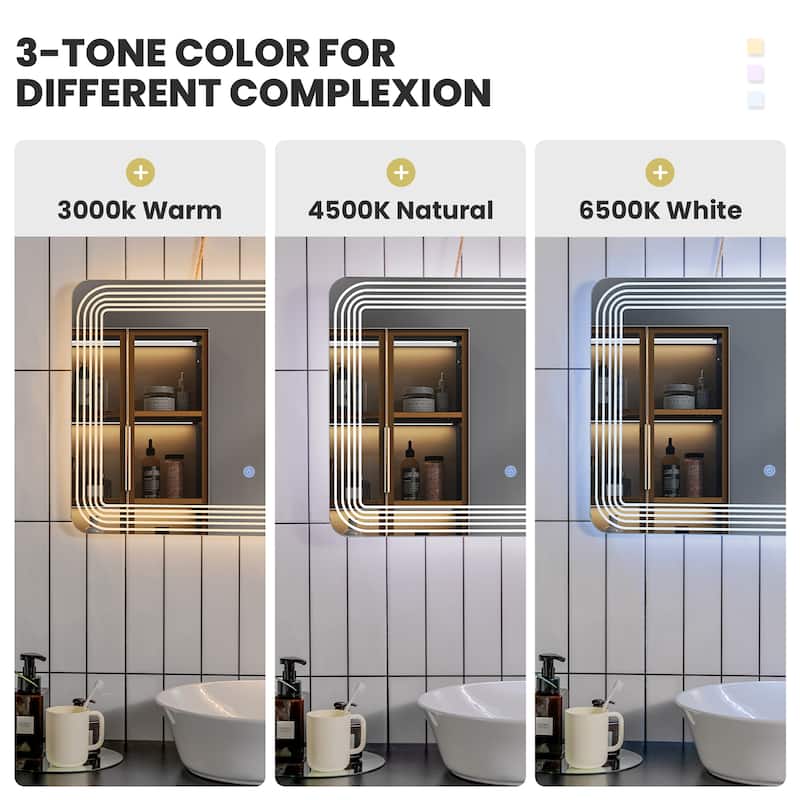 Costway Rectangle Bathroom LED Mirror Wall Mounted 3-Color Dimmable - 28''x20''x1''
