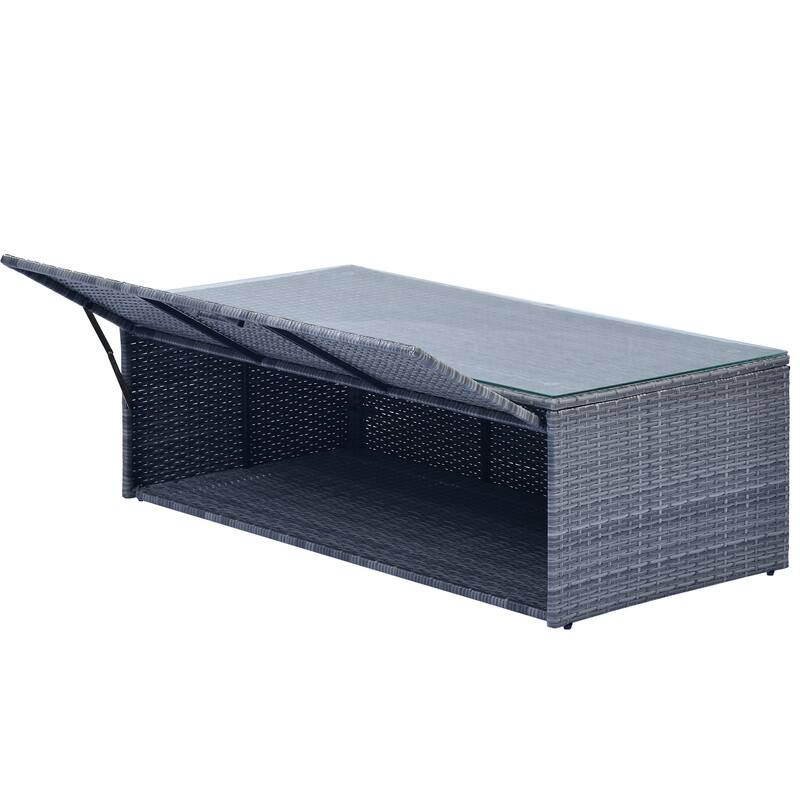 6-Pieces Outdoor Rattan Conversation Sofa Set with Coffee Table and 2 Ottoman