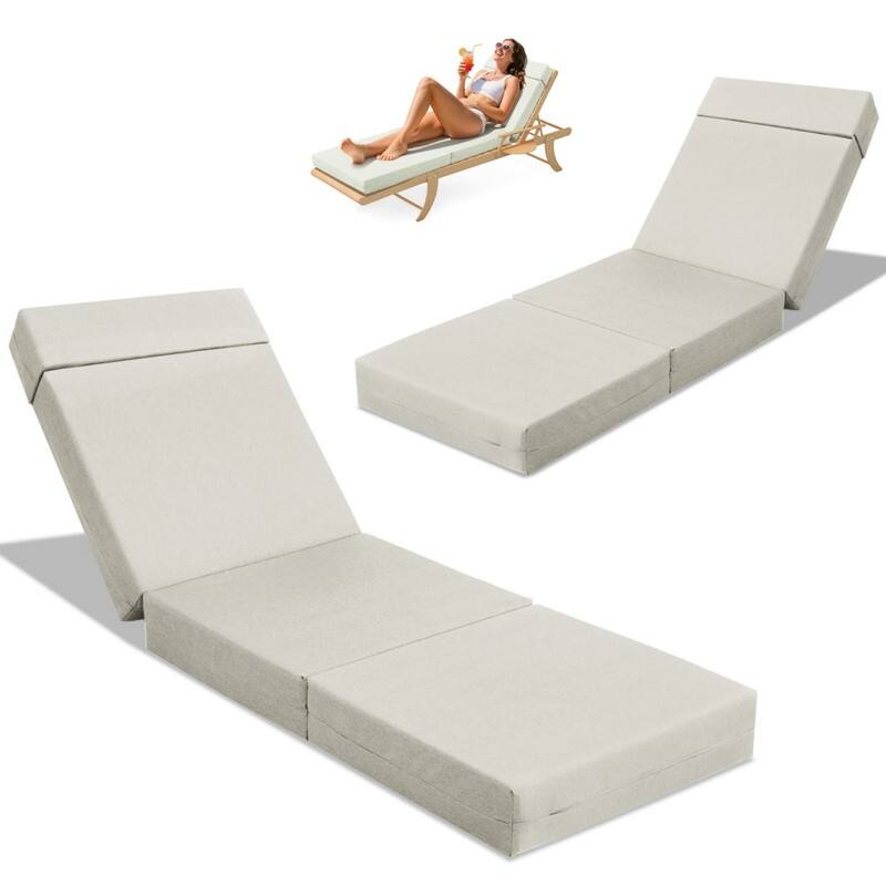 2 Pcs Chaise Lounge Cushions Outdoor, Removable Cover, Beige/Blue