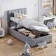 preview thumbnail 10 of 16, Twin Size Upholstered Platform Bed with a Hydraulic Storage System, Beige Grey