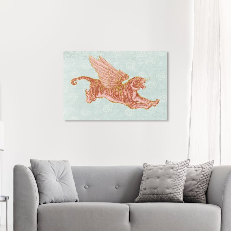Wynwood Studio Canvas Animals Flight on Winged Tiger Orange and Dark Orange Modern & Contemporary Wall Art Canvas Print - 30 x 45