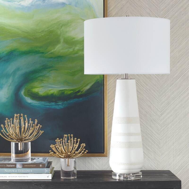 Ceramic Table Lamp with White Round Shade - 31" - Cream