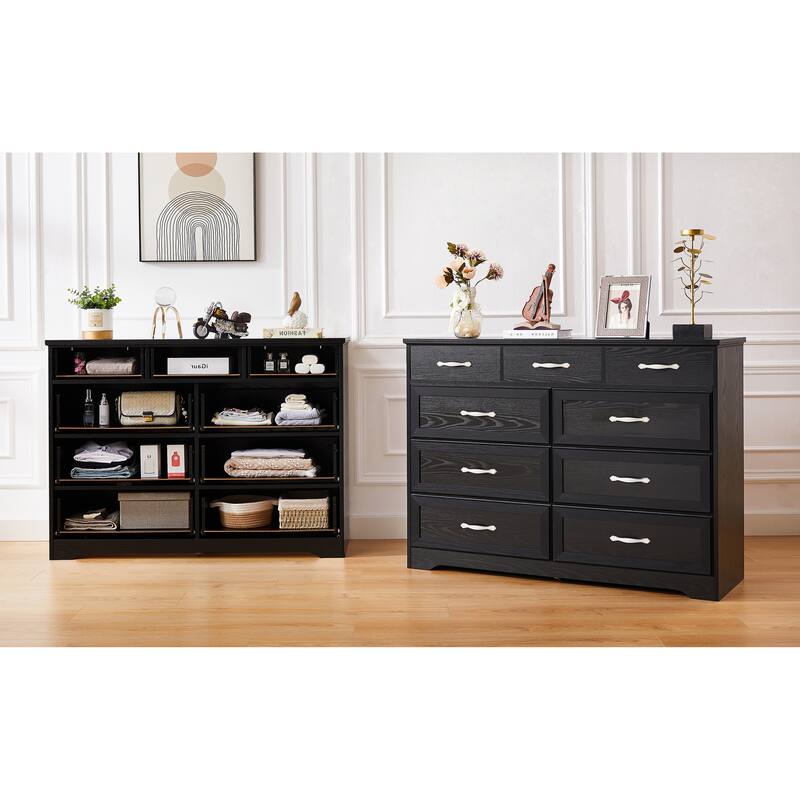 9 Drawer Long Dresser With Antique Handles