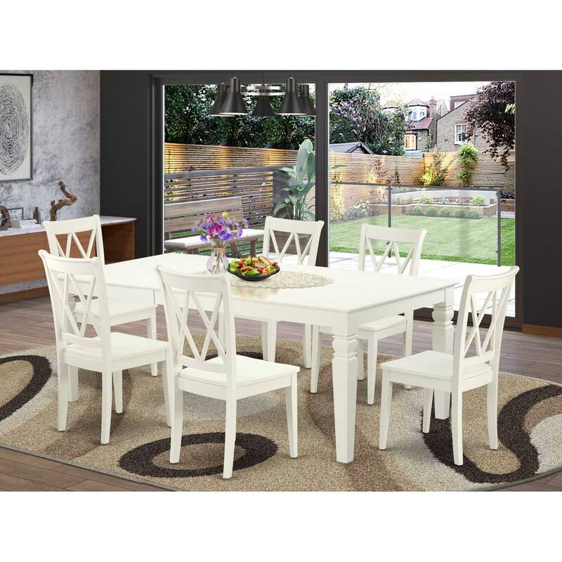 Rectangular Dining Table Set 7pc - 66/84 Inch Table with 6 Double X Back Chairs - Old World Design