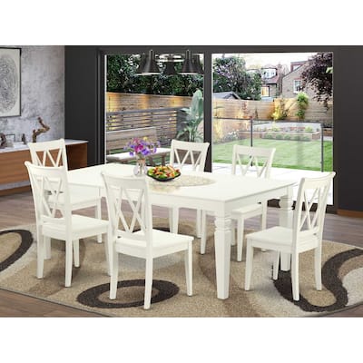 Rectangular Dining Table Set 7pc - 66/84 Inch Table with 6 Double X Back Chairs - Old World Design