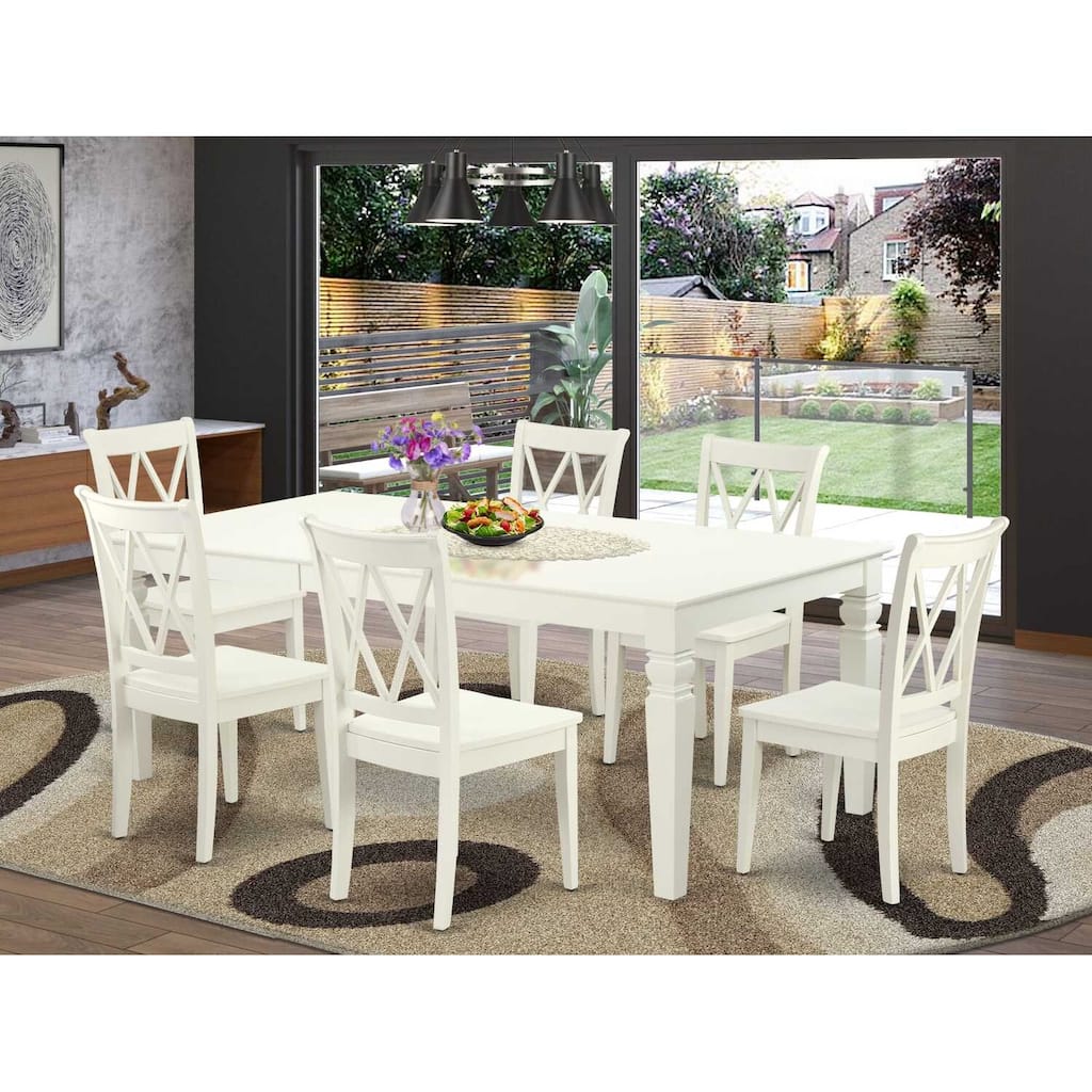 Rectangular Dining Table Set 7pc - 66/84 Inch Table with 6 Double X Back Chairs - Old World Design