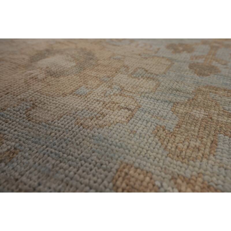 Vegetable Dye Oushak Turkish Rug Hand-Knotted Blue Wool Carpet - 8'11"x 11'8"