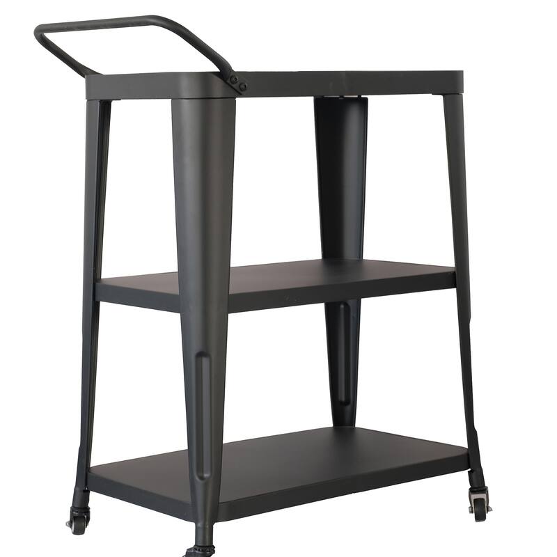 Modern Metal Black 3-Tier Rolling Serving Bar Cart - 24" L x 14" W x 31" H