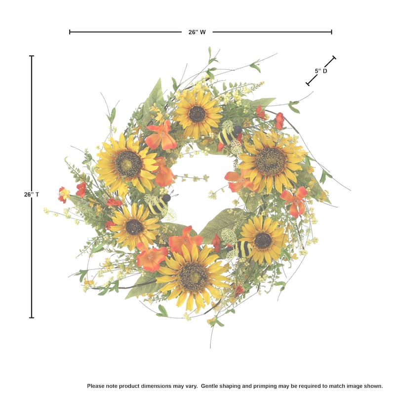 Sunflower & Honeybee Wreath 26"