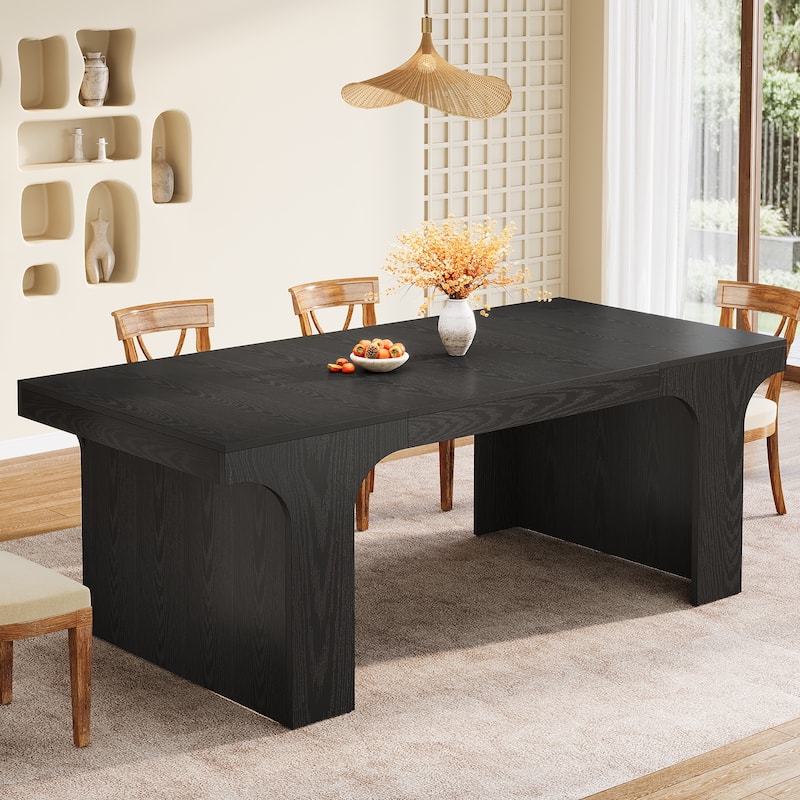 Wooden Rectangular Dining Table for 6-8 People with Sled Base - Black